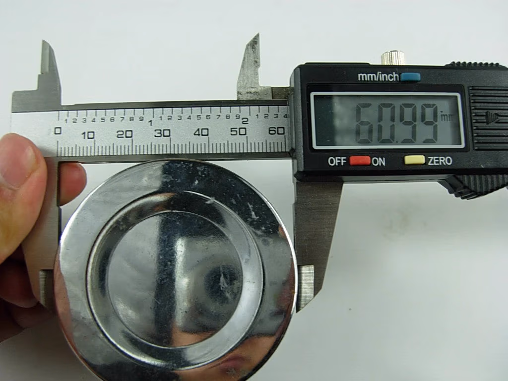 44mm Air Filter being measured by a digital caliper.