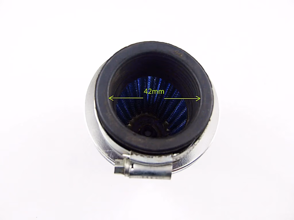 42mm Air Filter: Close-up view of the filter's inlet with a visible blue mesh.