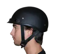D.O.T. DAYTONA SKULL CAP W/O VISOR- DULL BLACK: Low profile motorcycle helmet with adjustable strap.