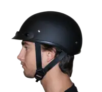 Man wearing D.O.T. DAYTONA SKULL CAP W/O VISOR- HI-GLOSS BLACK